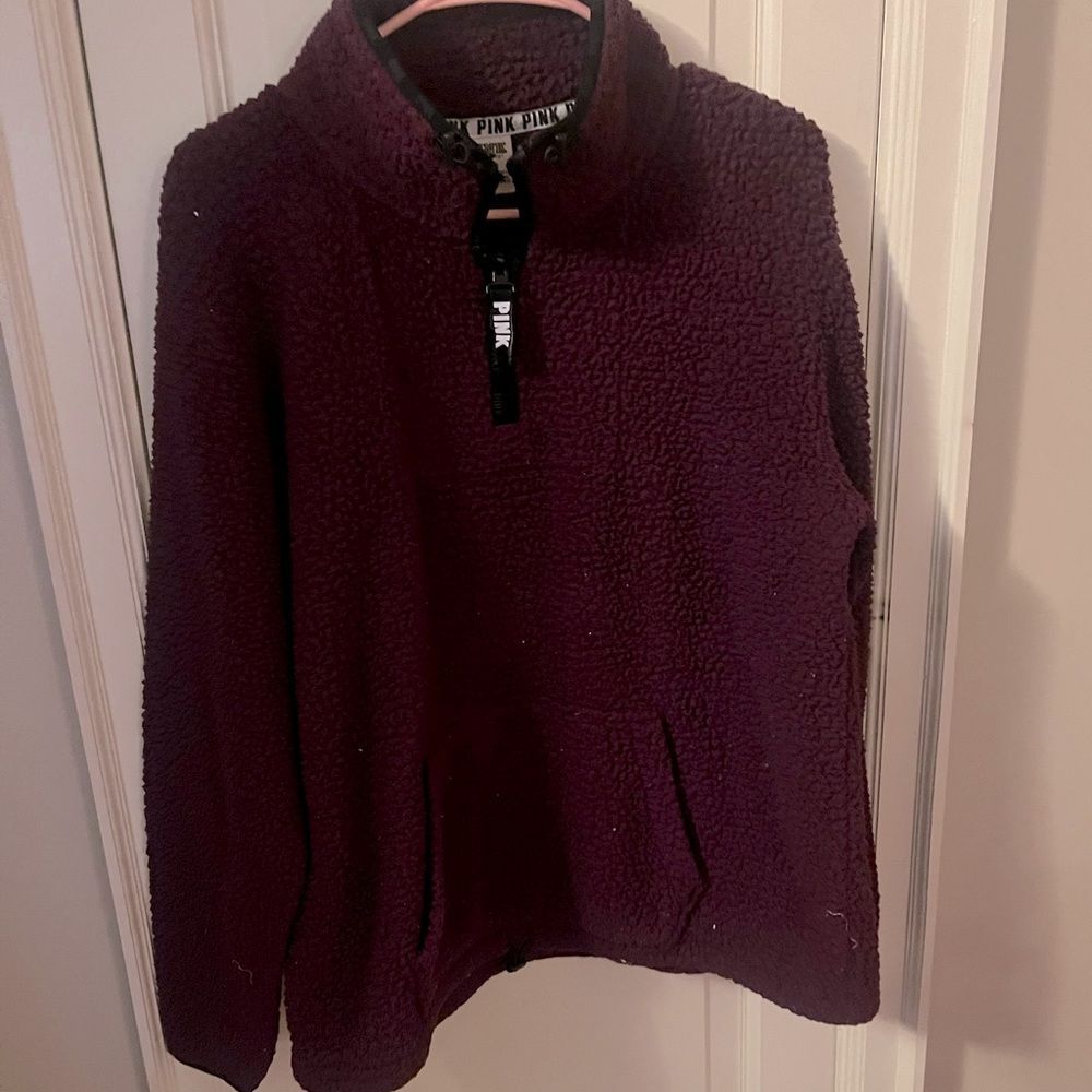 PINK Sherpa half zip cranberry medium
